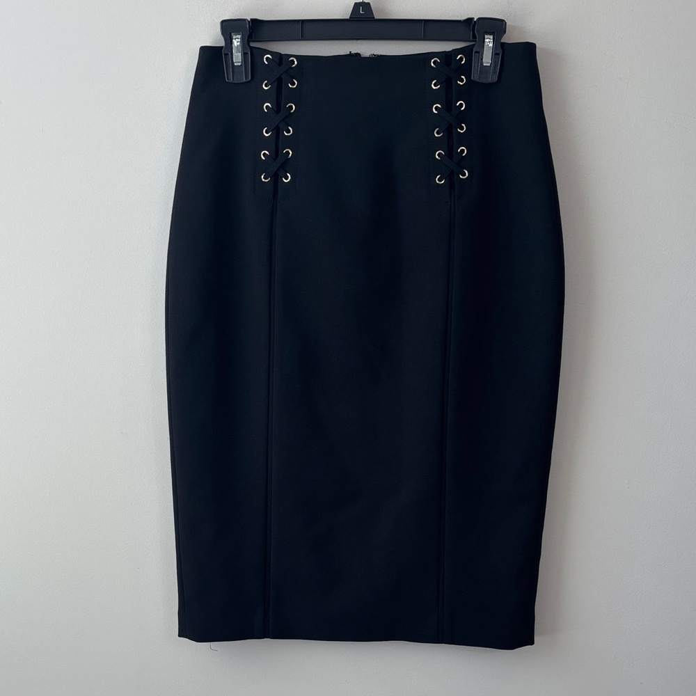 White House Black Market Elegant Black Lace-Up Pencil Skirt women size 6